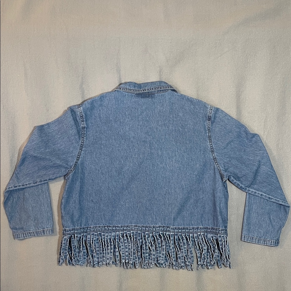 Draper’s & Damon’s Women’s L Denim Button Up Shirt Jacket Fringe Western Boho - Picture 8 of 11